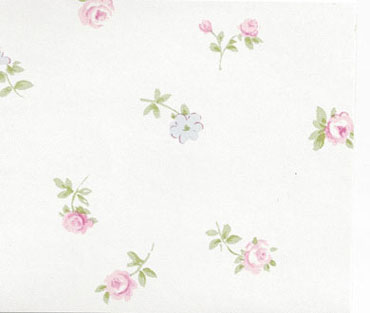 Dollhouse Miniature Wallpaper Blue/Rose Flowers On White